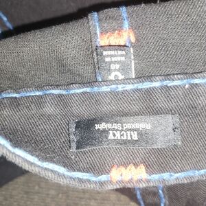 True Religion Men Jeans Straight Black with Blue Stitching